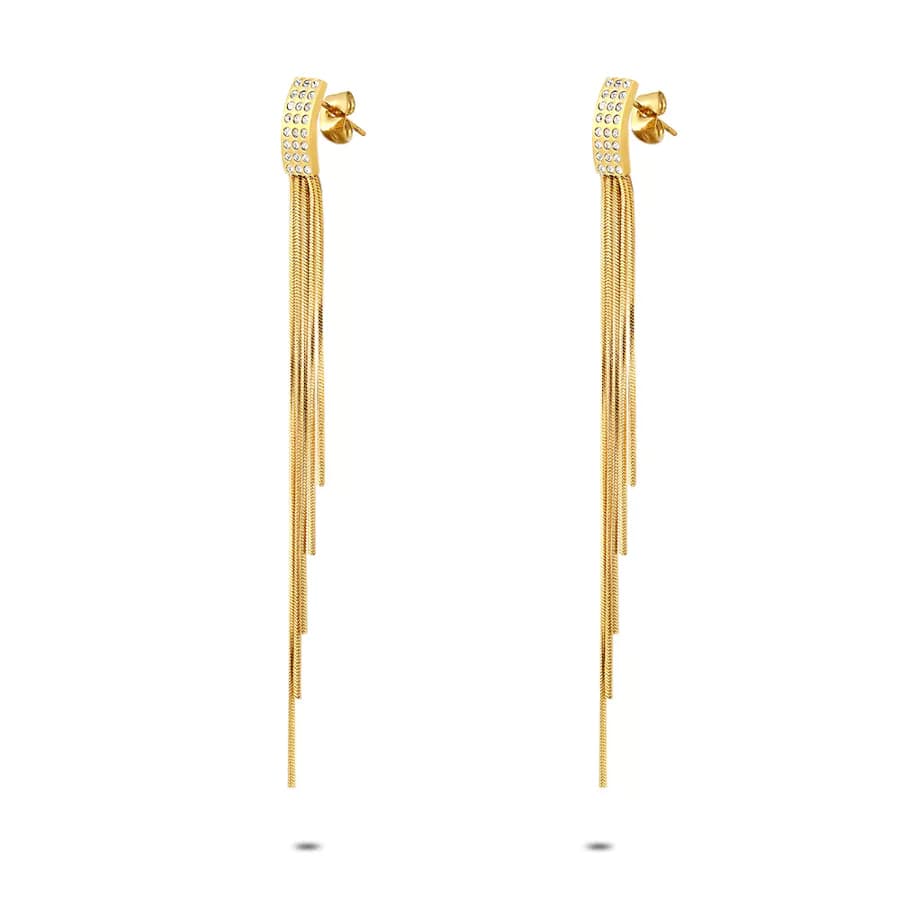 Lange Gouden Oorbellen met Strass en Kwastjes