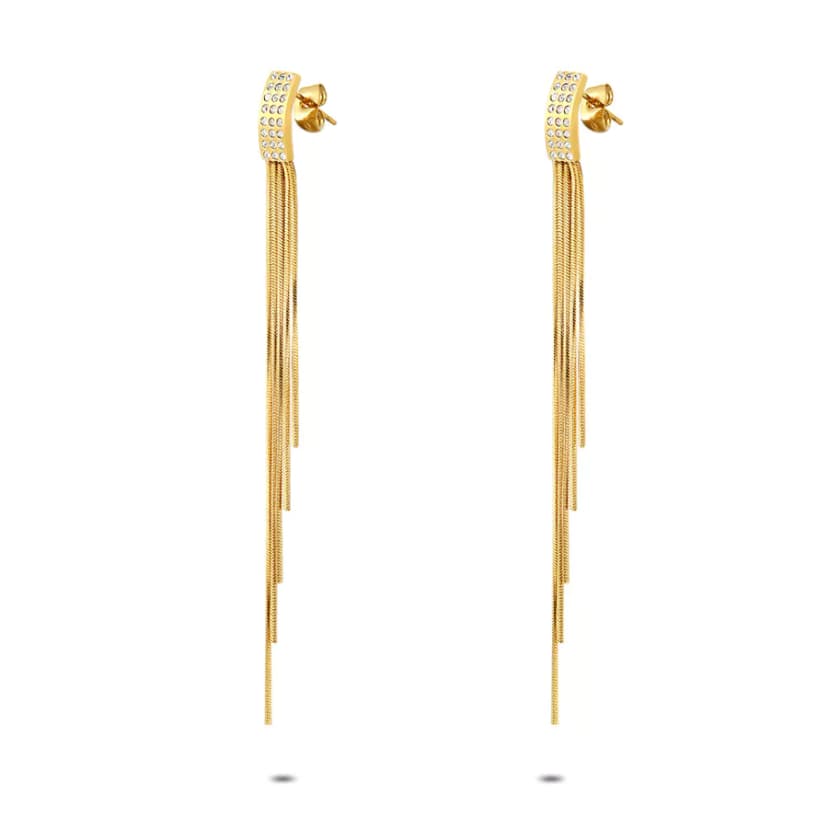 Lange Gouden Oorbellen met Strass en Kwastjes